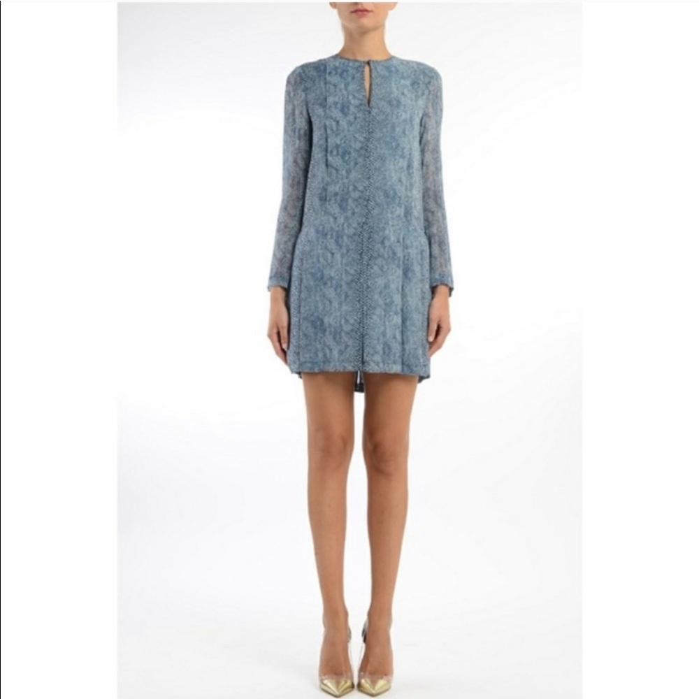 Tory Burch Blue Long-Sleeve Shift Dress